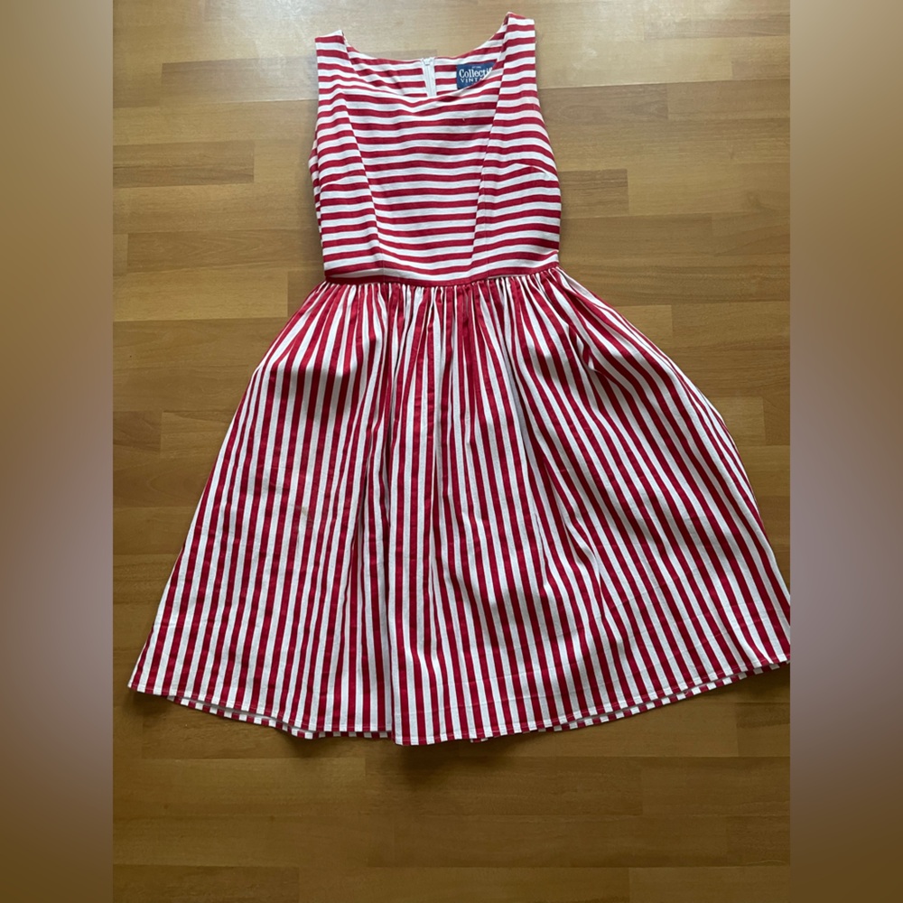 Collectif Red and White Striped dress, size uk10